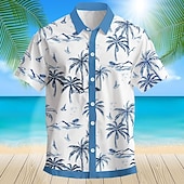 economico Piante tropicali-Per uomo Albero di cocco Palma Piante tropicali Camicia hawaiana Camicia Aloha Maniche corte Camicia Collo ripiegabile Hawaiano Informale Ricorrere Esterno Da mare Strada Blu Grigio S M L