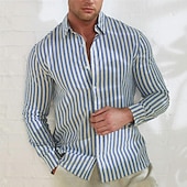 preiswerte Herren Elite Hemden-Herren Hemd Sommerhemd Freizeithemd Knopfhemd Schwarz Blau Langarm Streifen Revers Urlaub Alltagskleidung Bekleidung Baumwolle 100% Baumwolle Mode Hawaiianisch Lässig