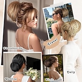 abordables Moños-Moño de pelo desordenado, moño corto con cola de caballo, peine con cordón, extensión de moño con clip para mujer, pieza de pelo sintético, moño, moño recogido para fiesta diaria