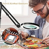 cheap Reading Lights-10X Magnifying Glass with Light Hands Free, 2-in-1 Stepless Dimmable LED Magnifying Desk Lamp with Stand, Craft Light Lamp with 3 Color Modes for Close Work Reading Repair Crafts