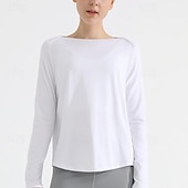 cheap Yoga Tops-Women&#039;s Crew Neck Yoga Top Split Solid Color Black White Yoga Fitness Running Tee Tshirt Top Long Sleeve Sport Activewear Breathable Quick Dry Lightweight Stretchy Loose Fit
