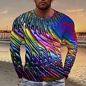 preiswerte 3D-T-Shirts-Herren Geometrisch T Shirt Langarm T-Shirt 3D-Druck Hemd Modisch Übertrieben Designer Strasse Urlaub Regenbogen Sommer Frühling Bekleidung S M L XL XXL XXXL