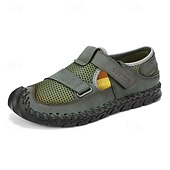 abordables Sandalias casuales-Zapatos casuales con velcro de malla verde oliva para hombre, ligeros y deportivos, adecuados para senderismo, caminatas y aventuras al aire libre.