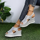 cheap Casual Sandals-Women&#039;s Glitter Wedge Sandals – Open-Toe Design with Cut-Out Details, Adjustable Strap, and Platform Sole, Perfect for Summer Parties and Casual Outings