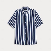 preiswerte Herren Elite Hemden-Herren Hemd Sommerhemd Freizeithemd Knopfhemd Blau Leicht Blau Kurzarm Streifen Revers Urlaub Alltagskleidung Bekleidung Kunstseide Mode Hawaiianisch Lässig Strand