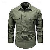 cheap Men&#039;s Work Shirts-Men&#039;s Shirt Workwear Shirts Work Shirt Button Up Shirt Cargo Shirt Black khaki Army Green Gray Long Sleeve Plain Turndown Vacation Holiday Front Pocket Clothing Apparel Fashion Casual Comfortable