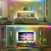 abordables Bandes lumineuses cob-Bande lumineuse RVB étanche Cob 16 pieds 5 m Smart IC flexible DC24 V LED bande lumineuse ws2811 adressable RVB avec contrôleur RF ou contrôleur WiFi adapté pour les fêtes, le bureau, la maison, les