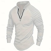 baratos camisetas básicas-Homens Camiseta T-shirt Manga Longa Quarter Zip Verão Côr Sólida Moda Designer Básico Zíper Ao ar livre Férias Trabalho Azul marinho Preto Branco Top Tee para Homens