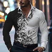 economico Modello di piante-Per uomo Camicia con bottoni Camicie stampate Manica lunga Affari casual Formale Autunno Inverno Primavera estate Collo ripiegabile Stampa Bottone giù Nero