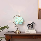 cheap Bedside Lamp-Sakura Tiffany Style Stained Glass Desk Lamp with Petal Lampshade Retro Pure Brass Base Switch Plug Decorative Desk Lamp AC100-240V Suitable for Study Bedroom Restaurant Coffee Table