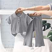 preiswerte Sets-2 Stück kinderkleidung Mädchen Feste Farbe Hosenanzug einstellen Kurzarm Modisch Outdoor 3-7 Jahre Sommer Rosa Grün Grau