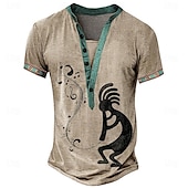cheap Ethnic Style-Men&#039;s Tribal Bandana Print T shirt Henley Shirt Short Sleeve 3D Print Vacation Tropical Fashion Vacation Casual Daily Summer Spring Yellow Brown Khaki Henley Henley T-Shirt