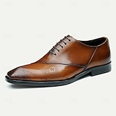 baratos Formal-Homens Sapatos sociais Couro Couro de grão integral italiano Confortável Antiderrapante Com Cadarço Preto Marron