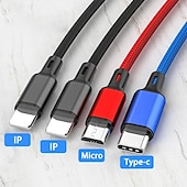 abordables Câbles de téléphone portable-Câble usb 4 en 1 pour iphone 3 en 1 usb a vers micro usb/type c/8 broches câble de chargeur 3a câble de charge rapide pour huawei samsung xiaomi