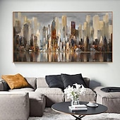 preiswerte Ölgemälde-handgefertigtes Ölgemälde auf Leinwand, Wandkunst, Dekoration, moderne abstrakte Architekturlandschaft für Wohnzimmer, Heimdekoration, gerolltes, rahmenloses, ungedehntes Gemälde