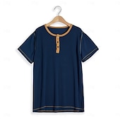 preiswerte Lässiges Henley-T-Shirt-Herren Henley Shirt T-Shirt Kurze Ärmel Glatt Raglanärmel Modisch Designer Basic Knopf hoch Henley Urlaub Strasse Ausgehen Sommer Dunkel Braun Marineblau Königliches Blau Henley T-Shirt