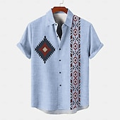 tanie Klasyczny-Męskie Koszula lniana koszula koszule w stylu retro Koszula w stylu vintage Koszula etniczna Codzienny Niebieski Khaki Krótki rękaw Wieczorne Lato Wiosna Odzież