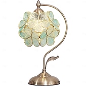 cheap Bedside Lamp-Sakura Tiffany Style Stained Glass Desk Lamp with Petal Lampshade Retro Pure Brass Base Switch Plug Decorative Desk Lamp AC100-240V Suitable for Study Bedroom Restaurant Coffee Table
