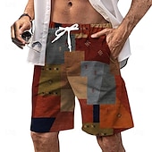 cheap Geometric Print-Men&#039;s Color Block Patchwork Geometric Pattern Swim Shorts Board Shorts Swimming Trunks Mid Waist Fashion Streetwear Designer Casual Daily Holiday Pocket Drawstring Elastic Waist Designer Clothing