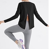 cheap Yoga Tops-Women&#039;s Crew Neck Yoga Top Split Solid Color Black White Yoga Fitness Running Tee Tshirt Top Long Sleeve Sport Activewear Breathable Quick Dry Lightweight Stretchy Loose Fit