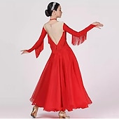 abordables Tenues de danse de salon-Danse de Salon Robe Gland Fantaisie Cristaux / Stras Femme Utilisation Soirée manche longue Spandex Organza