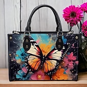 billiga Hand- och toteväskor-Dam Handväska Crossbody-väska Axelväska Boston väska PU läder Handla Dagligen Helgdag Tryck Stor kapacitet Multi Carry Fjäril Blommor Ljusröd Blå