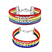 baratos Parada do Orgulho de dezembro-Pulseira tecida à mão com carta do orgulho, 2 peças, pulseira arco-íris multicamadas, joias do mesmo sexo