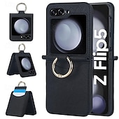 זול מארז סמסונג-מגן טלפון לסמסונג גלקסי Z Flip 5 Z Flip 4 Z Flip 3 כיסוי אחורי עם פרק טבעת עמיד ללחץ PC עור PU