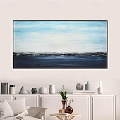 お買い得  油絵-大きな壁アート 手作りの抽象的な海の絵 手描きの特大壁アート 海の絵 キャンバスに描かれた手作りの青い風景画 寝室、リビングルーム用の青い抽象的なモダンな絵