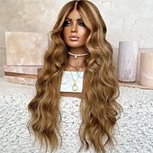 abordables Perruques à dentelle frontale-Perruque Cheveux vierges non transformés 13x4 devant en dentelle Cheveux Brésiliens Ondulé Multicolore Partie médiane Femme Densité 130% 150% avec des cheveux de bébé Mèches Colorées / Balayées 100