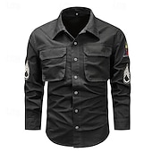 economico Camicie da lavoro da uomo-Per uomo Camicia Camicie da lavoro Maglietta informale Camicia con bottoni Camicia da carico Nero Kaki Verde militare Manica lunga Liscio Collo ripiegabile Da mare Per eventi Tasca frontale