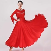 abordables Tenues de danse de salon-Danse de Salon Robe Gland Fantaisie Cristaux / Stras Femme Utilisation Soirée manche longue Spandex Organza