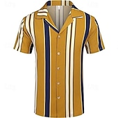 abordables camisa con botones para hombre-Hombre Camisa Camisa de verano Camisa casual Camisa de playa Abotonar la camisa Camisas de rayas Azul Piscina Verde Trébol Chocolate Café Manga Corta Rayas cuello de campamento Vacaciones Hawaiano