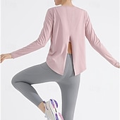 cheap Yoga Tops-Women&#039;s Crew Neck Yoga Top Split Solid Color Black White Yoga Fitness Running Tee Tshirt Top Long Sleeve Sport Activewear Breathable Quick Dry Lightweight Stretchy Loose Fit