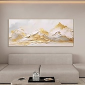 voordelige Olieverfschilderijen-goud abstract bergschilderij hand geschilderd op canvas getextureerd abstract olieverfschilderij handgemaakte muurkunst goudfolie boho muur decor helder schilderij grote moderne kunst pianting voor