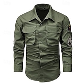 economico Camicie da lavoro da uomo-Per uomo Camicia Camicie da lavoro Maglietta informale Camicia con bottoni Camicia da carico Nero Kaki Verde militare Manica lunga Liscio Collo ripiegabile Da mare Per eventi Tasca frontale