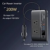 cheap Car Charger-200W Power Inverter for Car - DC 12V to 110V AC Converter with 3 USB Type-C and LED Display Screen Suitable for Cars/SUVs/Trucks