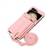 levne Pouzdra pro Samsung-telefon Carcasă Pro Samsung Galaxy Z Flip 6 Z Flip 5 Z Flip 4 Z Flip 3 Zadní kryt se stojánkem s poutkem na zápěstí Slot pro kartu Retro TPU Kov PU kůže