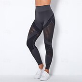cheap Yoga Leggings &amp; Tights-Women&#039;s Yoga Pants Yoga Leggings Mesh Patchwork High Waist Yoga Gym Workout Pilates Tights Color Block Dark Grey Black Army Green Spandex Sports Activewear Stretchy Slim