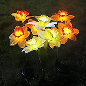cheap Ground Lights-Solar Lights, 3-Head-Daffodil Flower Solar Lights, Landscape Lights, LED Outdoor Solar Powered Garden Lights, Waterproof Flower Lights, Landscape Stake Light for Yard, Pathway, Patio Decor