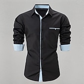Недорогие мужские нежелезные рубашки-Муж. Рубашка Рубашка с воротничком Кнопка рубашка Контрастных цветов Свадьба Для вечеринок Черный Белый Розовый Синий Длинный рукав Лацкан Весна &amp; осень Одежда Пэчворк