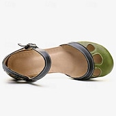 cheap Block Heels-Women&#039;s Vintage Green Mary Jane Faux Leather Heels with Cutout Design and Adjustable Strap – Comfortable Retro Block Heel Shoes for Casual and Formal Occasions