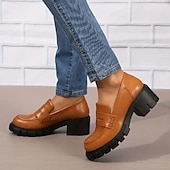 billiga Lätta damskor-tjocka plattformsloafers för kvinnor – svarta slip-on skor med rund tåsula för vardags- och kontorskläder