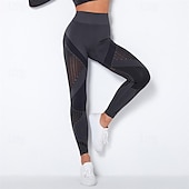 cheap Yoga Leggings &amp; Tights-Women&#039;s Yoga Pants Yoga Leggings Mesh Patchwork High Waist Yoga Gym Workout Pilates Tights Color Block Dark Grey Black Army Green Spandex Sports Activewear Stretchy Slim