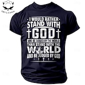 メンズ 信仰 グラフィック Tシャツ - 神と共に立つ キリスト教 宗教ティー | スピリチュアルライフスタイル アパレル 100% コットン ショートスリーブ お買い得  メンズグラフィックTシャツ-メンズ 信仰 グラフィック Tシャツ - 神と共に立つ キリスト教 宗教ティー | スピリチュアルライフスタイル アパレル 100% コットン ショートスリーブ