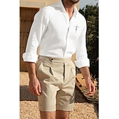 ieftine Business Casual-Bărbați Cămașă Cămașă albă din bumbac Cămașă casual Cămașă din bumbac și in Cămașă din bumbac Σταυρός Vacanță Hawaiian Negru Alb Roz Îmbujorat Gri Manșon Lung Rever Primăvara &amp; toamnă Îmbrăcăminte