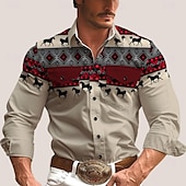 preiswerte Westernhemden für Herren-Herren Stammes Hemd Westernhemd Cowboy-Shirt Langarm westlicher Stil Stamm Sommer Frühling Herbst Hemdkragen Khaki