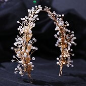 billige Hodepynt til blomsterpike-Crown Tiaras pannebånd Hodeplagg Strass Legering Bryllup cocktail Elegant Luksus Med Rhinsten Imiterte Perler Hodeplagg Hodeplagg