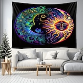 voordelige Blacklight wandtapijten-blacklight wandtapijt uv-reactief glow in the dark glow party neon zon maan mandala psychedelisch trippy mistig hangend wandtapijt muurschildering voor woonkamer slaapkamer
