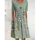 cheap Floral Dress-Women&#039;s Midi Dress Casual Dress Shift Dress Floral Ruched Print Crew Neck Basic Daily Short Sleeve Summer Spring